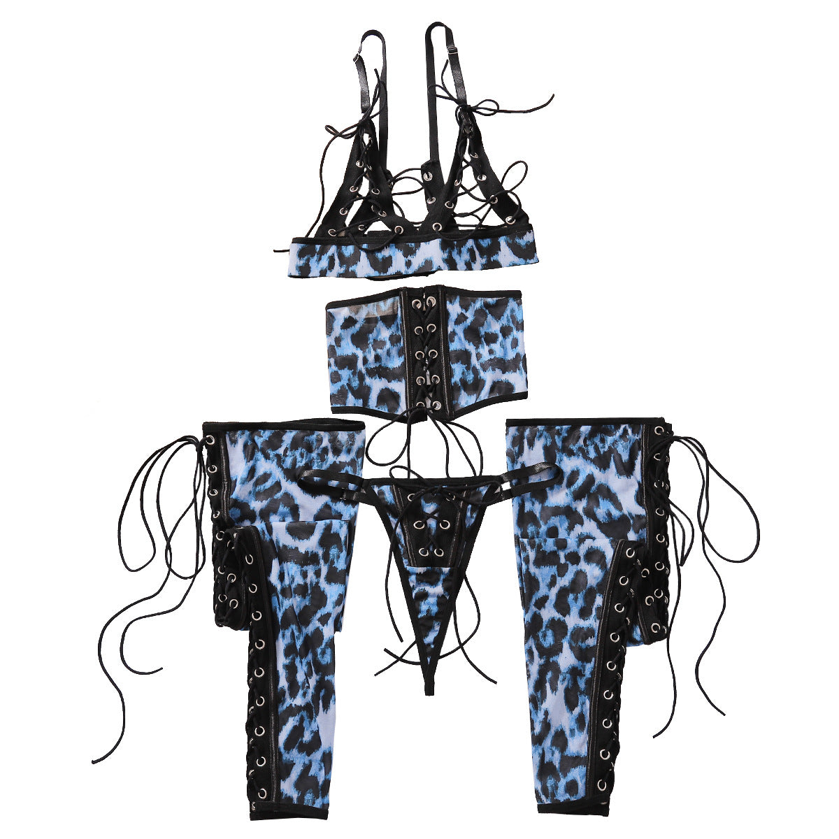 Midnight Instinct 4-Piece Lace-Up Lingerie Set