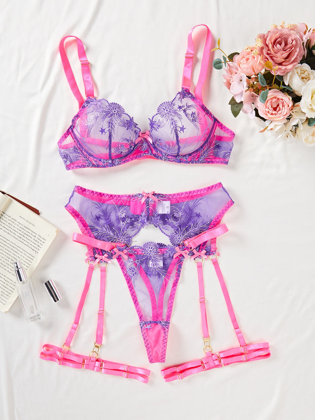 Starlight Bloom 4-Piece Lace Lingerie Set