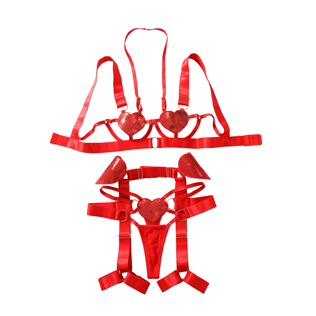 Crimson Allure 3-Piece Lingerie Set