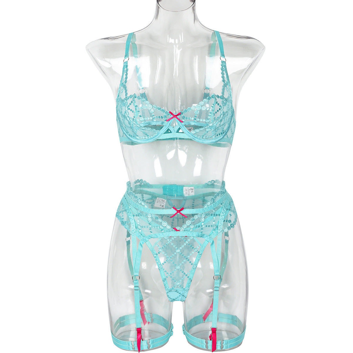 Mint Kiss 4-Piece Lace Lingerie Set
