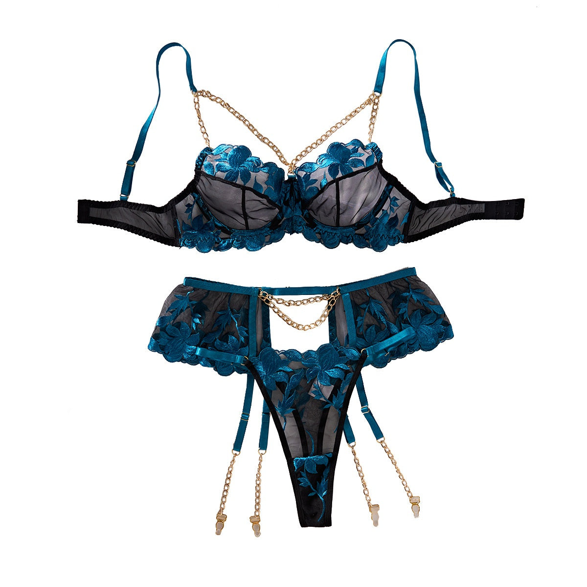 Midnight Bloom 4-Piece Lace Lingerie Set