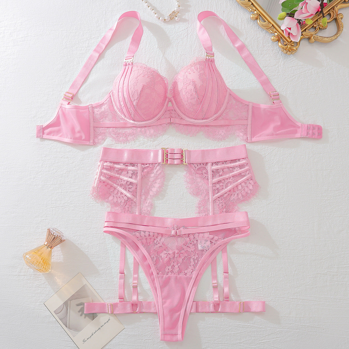 Blush Belle 4-Piece Lace Lingerie Set